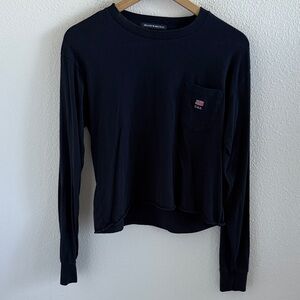 Brandy Melville Navy Blue Long Sleeve Embroidered Flag Small